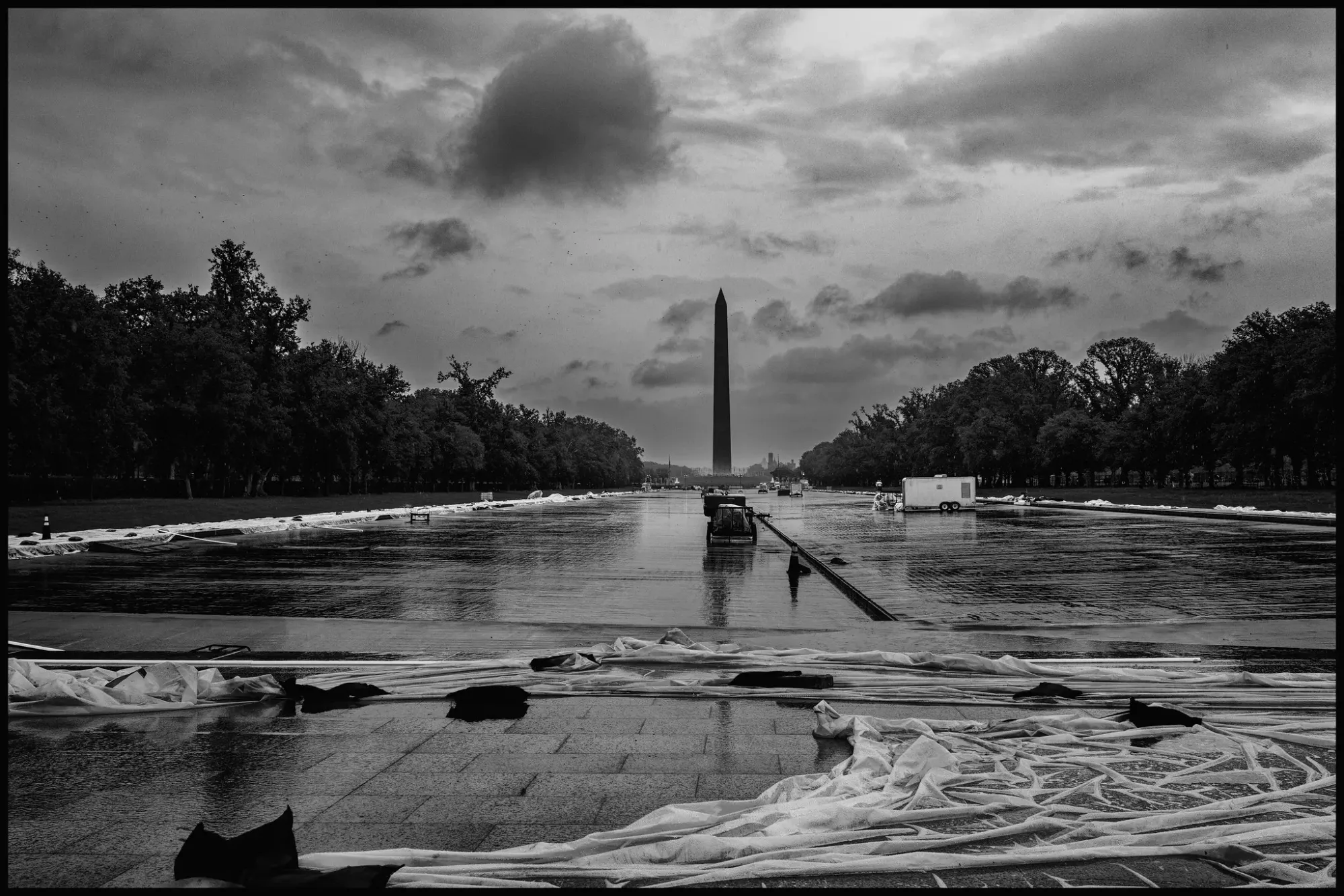 The early stages of the restoration work at the Reflecting Pool.